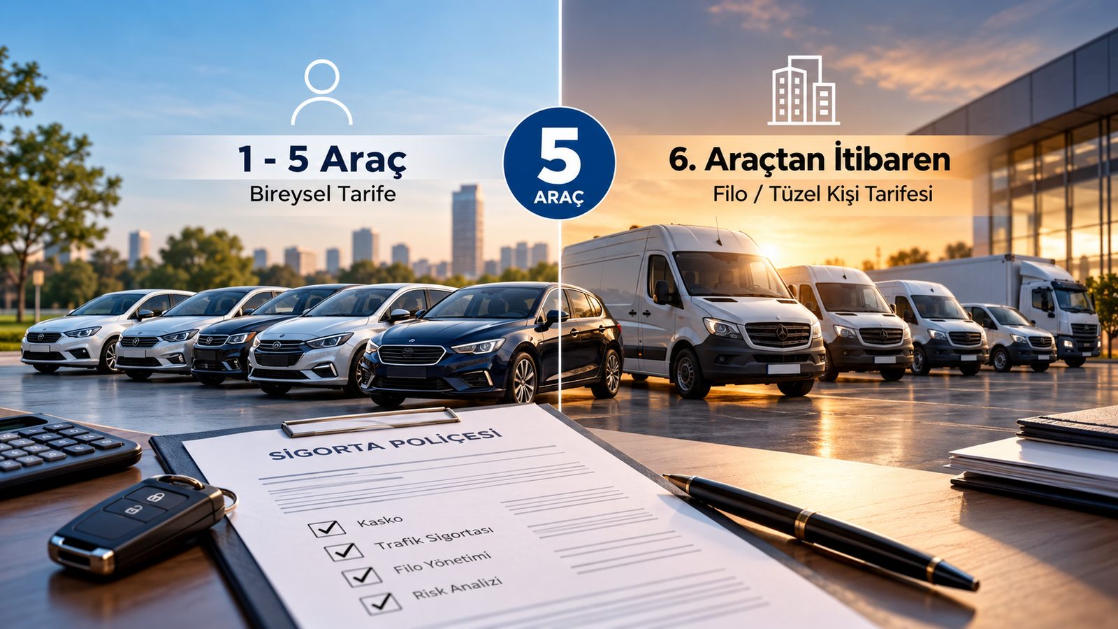 1-5 ara&ccedil;ta bireysel tarife, 6. ara&ccedil;tan itibaren filo/t&uuml;zel kişi tarifesi: binek otomobiller, hafif ticari ara&ccedil;lar ve sigorta poli&ccedil;esi